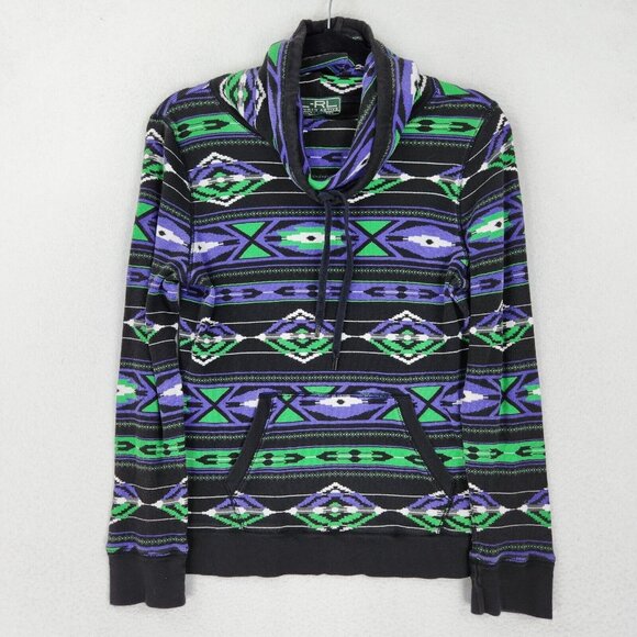 Ralph Lauren Sweater Womens Large Purple Black LRL Active Aztec Funnel Neck - Picture 1 of 11